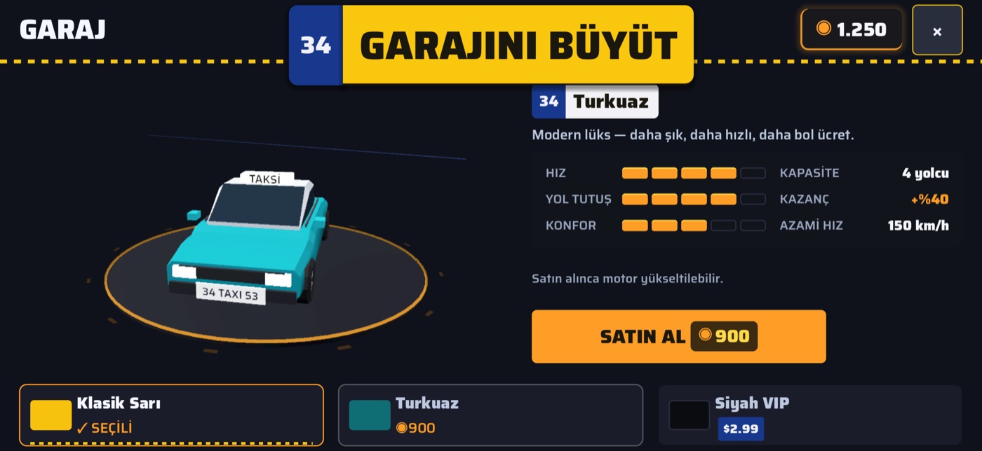 Garajda taksi seçimi ve yükseltme